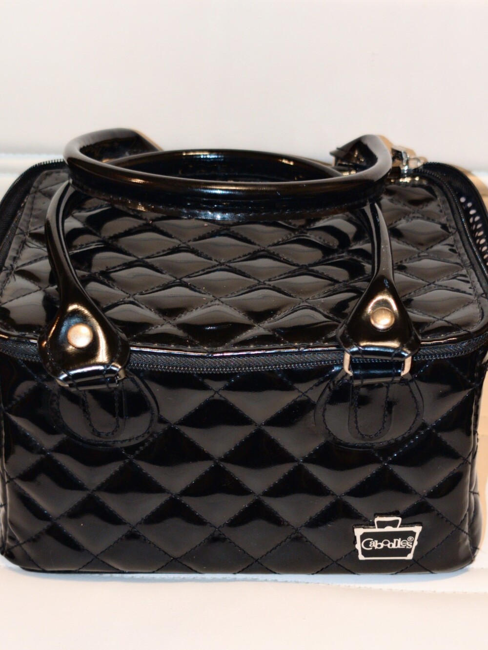 Cabodles Black Quilted Patent Travel Cosmetic Bag Size - 9" x 7"